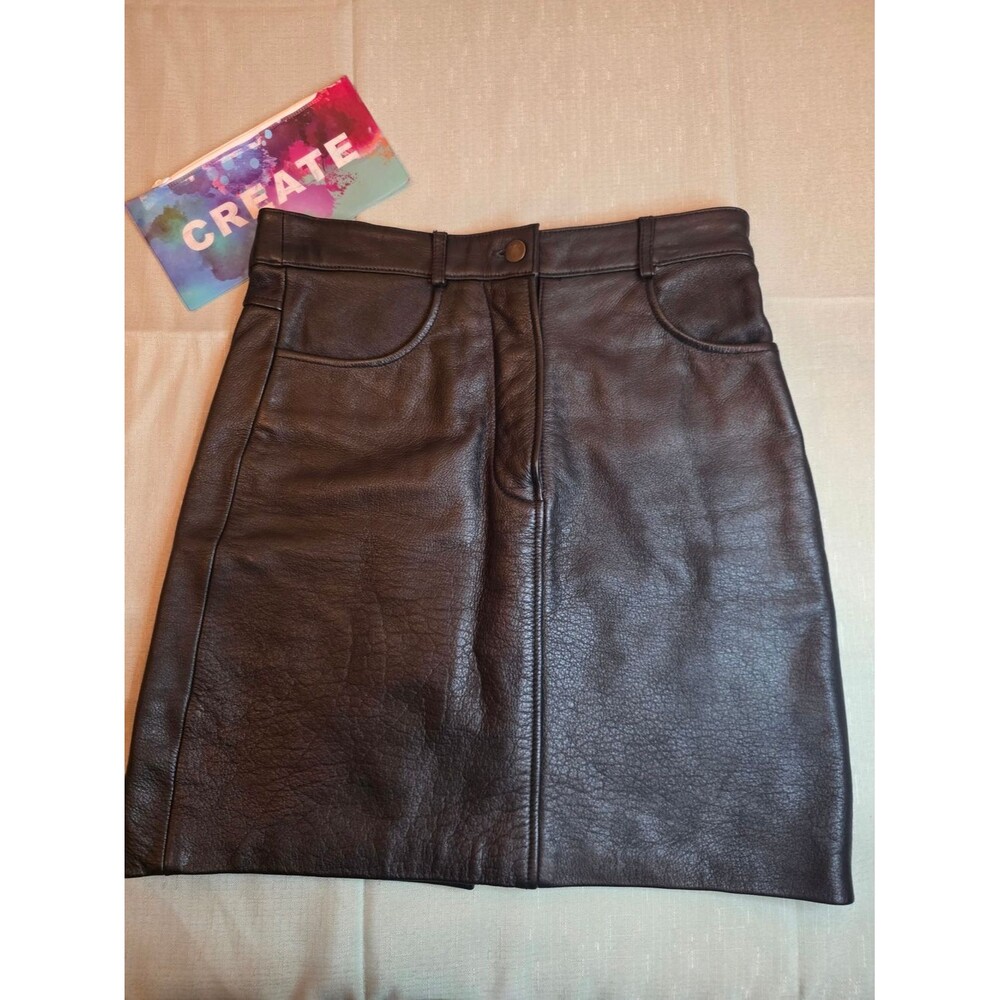 Women's Black Leather A-Line Mini Skirt